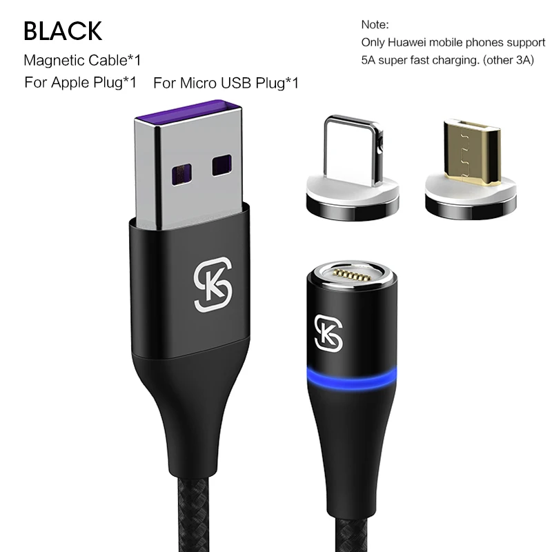 SIKAI 2 в 1 Круглый Магнитный кабель USB C Micro usb type C Быстрая зарядка магнит type-C 1 м проводной шнур для huawei p30 pro mate 20 RS - Цвет: micro apple b