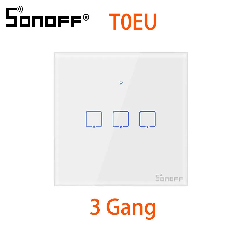 T0EU3C-TX Интеллектуальный выключатель света SONOFF T0 США/ЕС TX Wi-Fi Смарт настенный светильник переключатель таймера 1/2/3 Поддержка голоса/IFTTT/сенсорный экран Управление работает с Alexa/Google Home - Комплект: T0EU3C-TX