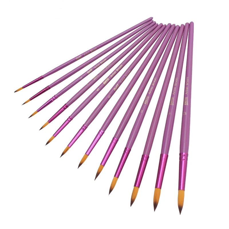 

12Pcs Different Size Round Shape Nylon Hair Paint Brush Purple Wooden Handle Watercolor Paint Brushes for Art supplies