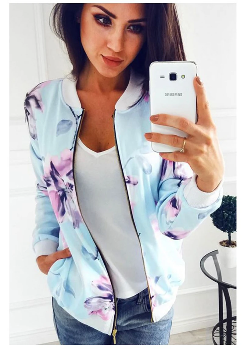 

Hot Selling 2020 Autumn And Winter Fashion Printed O Neck Crew Neck Zip Long-Sleeve Jacket Women's