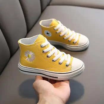 

Unisex Kids Canvas Shoes for Boy Children Shoes Girls Classic Black Student Casual Shoes Floral Baby High Top Sneakers