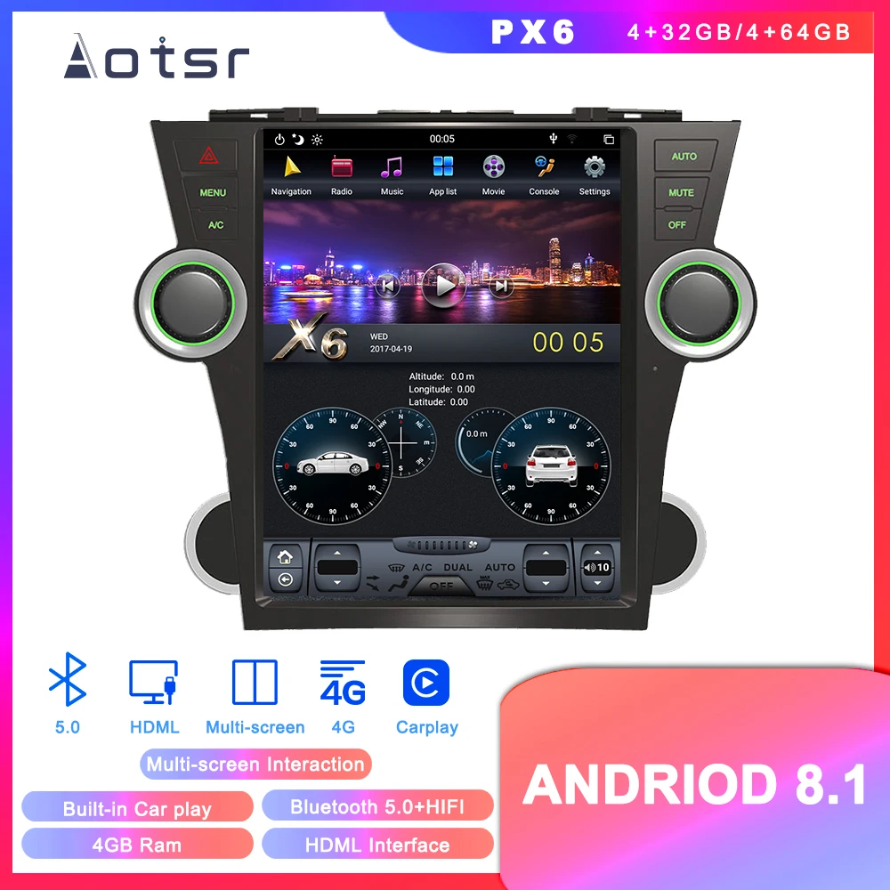 

Tesla Style Android 8.1 GPS Navigation DVD Player For Toyota Highlander 2007-2013 Car Auto Radio Stereo Multimedia Unit Player