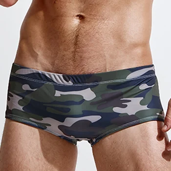 

Men's Sexy Swimwear Camouflage Briefs Sport Beach Swimming Trunks Quick Drying Men's Sexy Low Waist Boxer Briefs Printed Beach