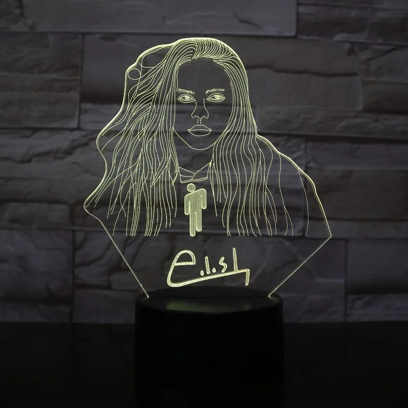 Новинка, 3D лампа Billie Eilish, фигурка для офиса, домашнего декора, настольная лампа для фанатов, подарок на заказ, 3D иллюзия, светодиодный Ночной светильник, лампа