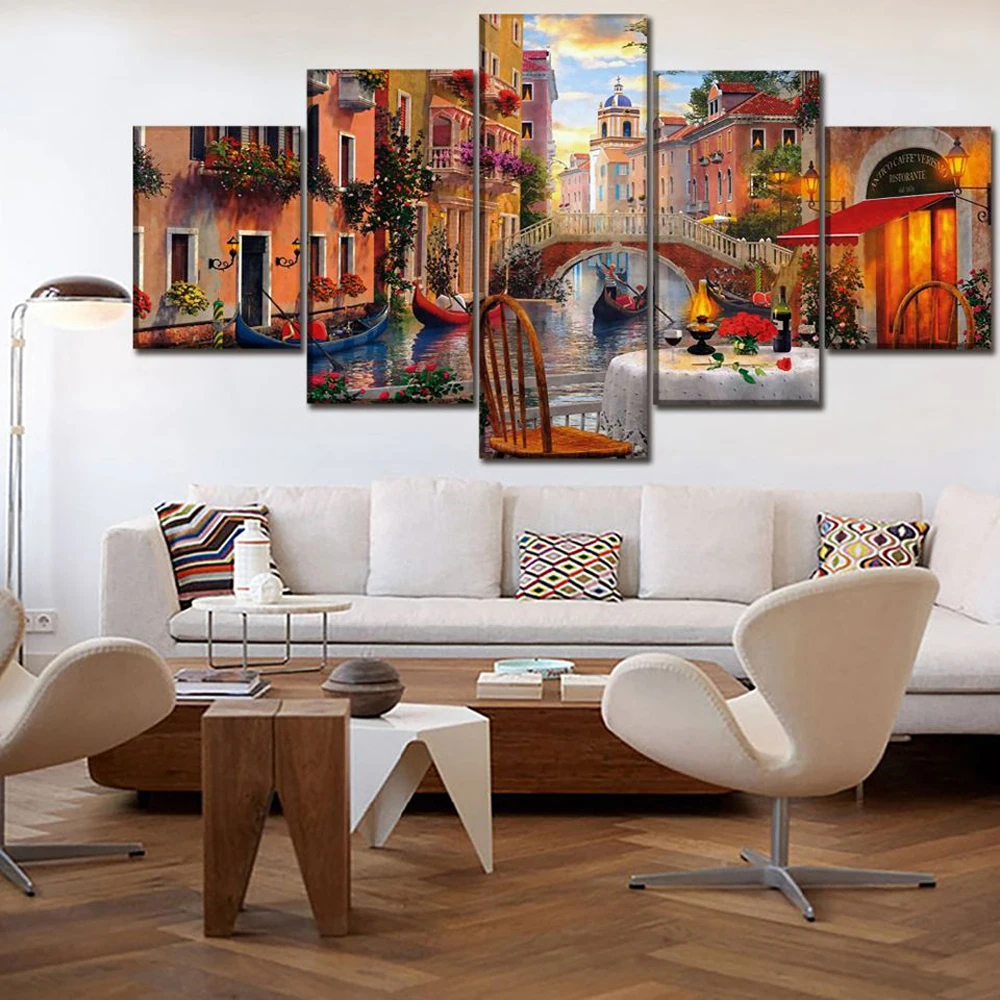 Canvas-Prints-Painting-Bedroom-Wall-Art-5-Pieces-Venice-Restaurant-Pictures-Modular-Abstract-Italy-Water-City (1)