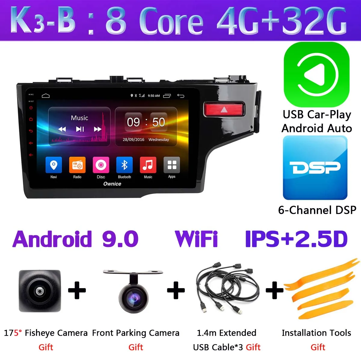 Панорамная камера 360 ° Android 9,0 8 ядерный 4G+ 64G DSP SPDIF CarPlay Автомобильный gps радио плеер для Honda Fit Jazz- LHD RHD - Цвет: K3-B-CarPlay