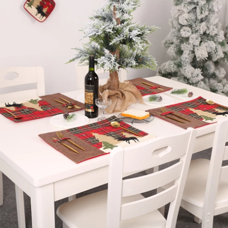 Botique-4PCS рождественские столовые приборы, нож и вилка, настольные коврики, покрытие, украшение для рождественского ужина, Рождественский изолированный Настольный коврик для дома