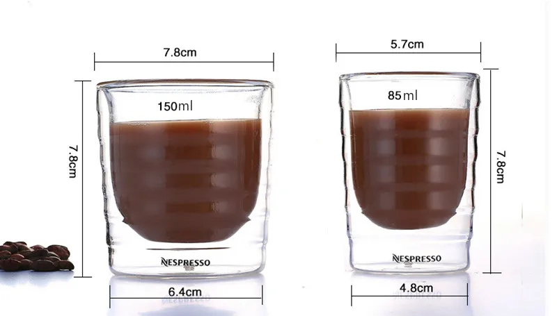 6 шт./лот Caneca ручная дутая Двойная Стенка сывороточный протеин Canecas Nespresso кофейная кружка эспрессо Кофейная чашка термостекло 150 мл