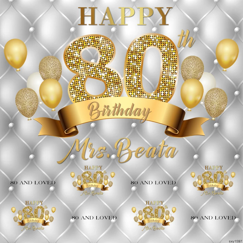 Sensfun Light Grey Gold Glitter Balloons Happy 80 Birthday Backgrounds For Photo Studio Custom Photography Backdrop 10x10ft