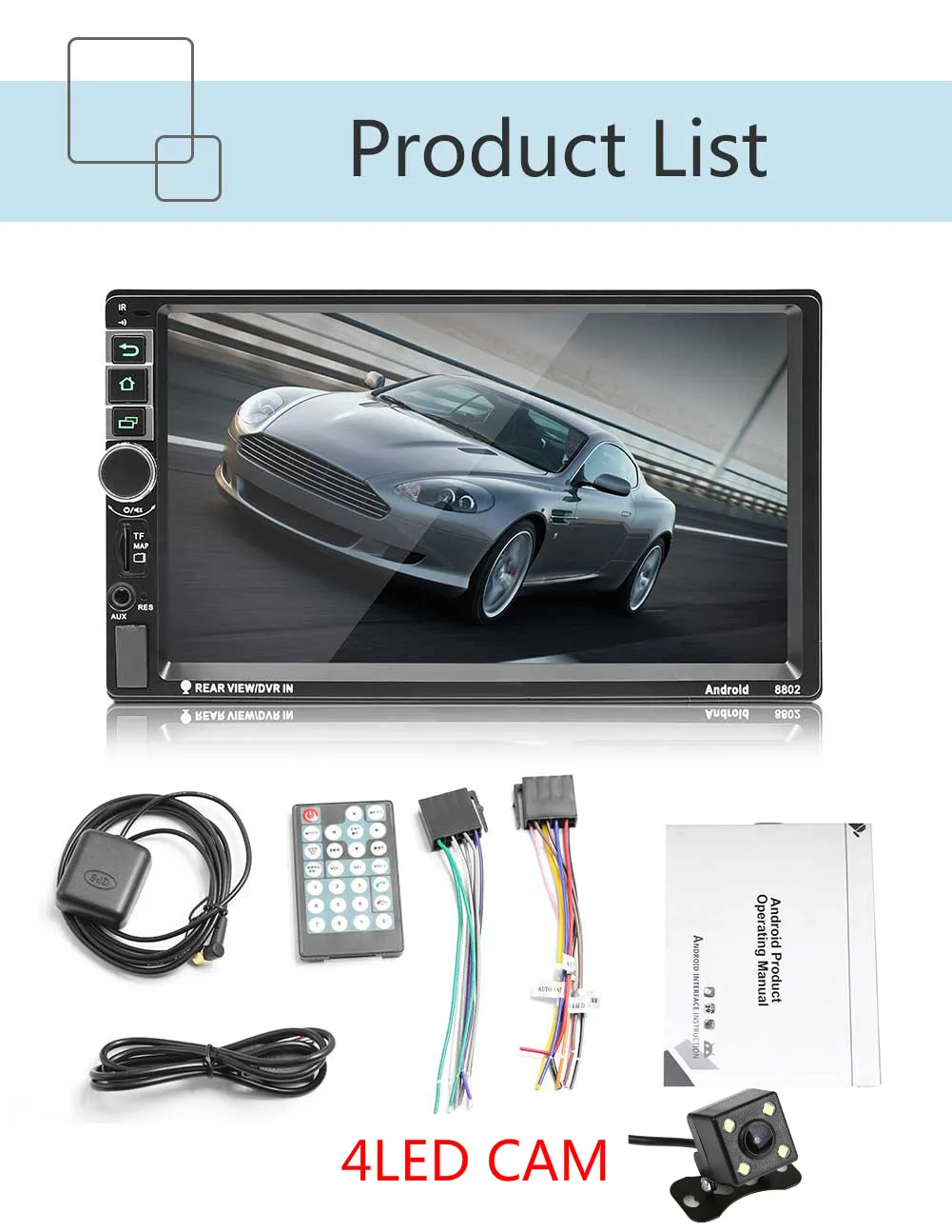 Четырехъядерный " Авторадио Doppel 2 Din Android 7,1 3g wifi gps FM Bluetooth MP5 плеер Автомобильный Радио стерео+ камера Kamera - Цвет: with 4LED CAM