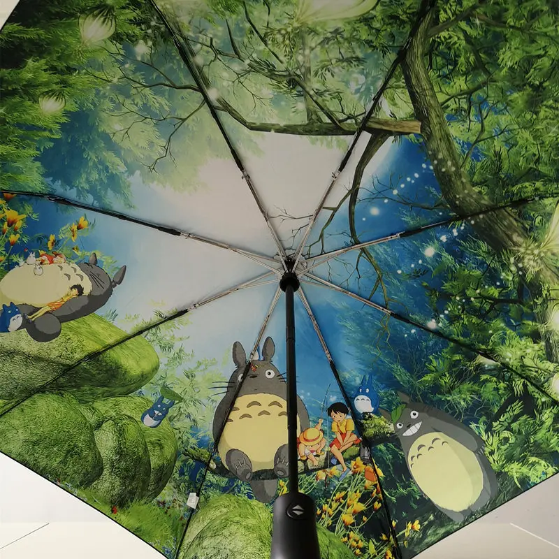 Ghibli Тоторо автоматический 3 складной зонт от дождя для Для женщин ветрозащитный с героями аниме «Мой сосед Тоторо» автоматический Солнечный зонт отличный подарок