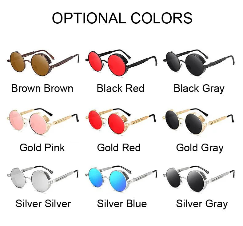 Óculos de sol steampunk vintage redondos design retrô_voghion.com