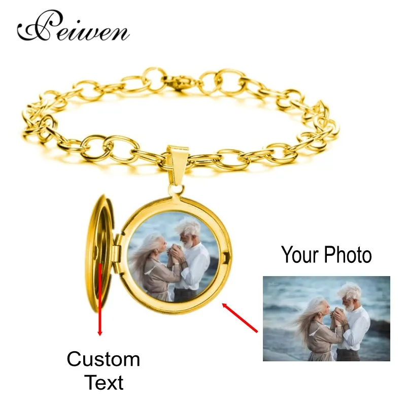 Персонализированные пользовательские фото и именной браслет для мужчин и женщин из нержавеющей стали круглый фотоальбом браслеты с подвесками регулируемые браслеты