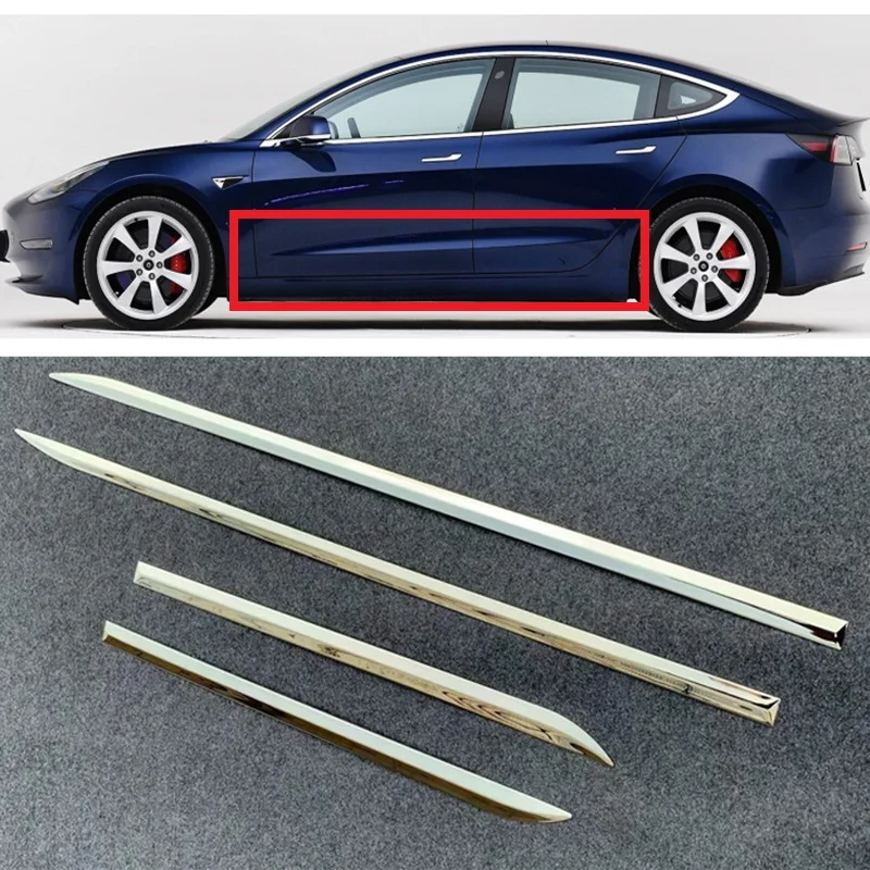 Для Tesla модель 3 из нержавеющей стали Глянцевая дверь боковая линия литья тела отделка крышка Украшение Accent полоса 4 шт