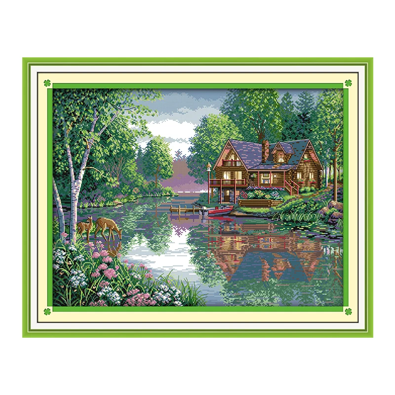 Leisurely Cottage Cross Stitch Kit Pattern Chinese Style Embroidery 11CT 14CT Needlework Household Landscape Decorative Painting 1
