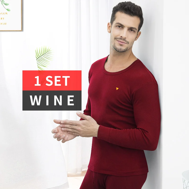 SeeBest, мужское термобелье, набор для мужчин, хлопок, зимние кальсоны, 6XL, теплый костюм, внутренняя одежда, Мериносовая одежда, термо размера плюс Large 5XL 4XL XXXL XL L M - Цвет: MEN Wine