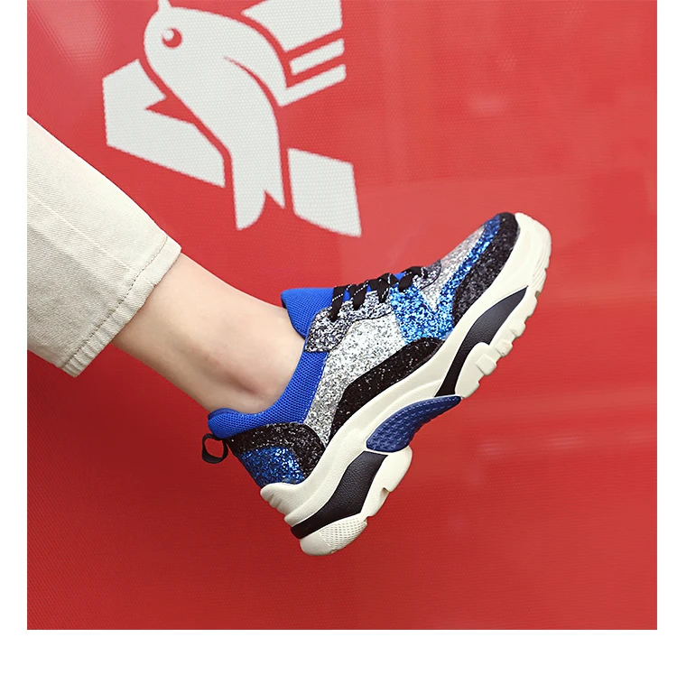 Fujin/женская повседневная обувь из вулканизированной ткани; коллекция года; Модные женские кроссовки с дышащей сеткой на шнуровке; мягкая обувь для отдыха; обувь на платформе - Цвет: blue