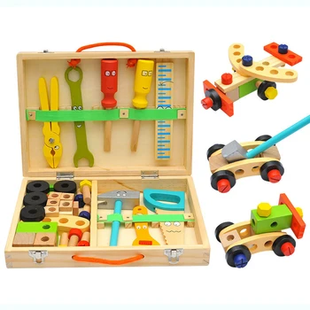 

35Pcs Children Wooden Repair Toolbox Simulation Assembly Nut Toy Tool Toys Set For Children Kids Pretend Play Toys