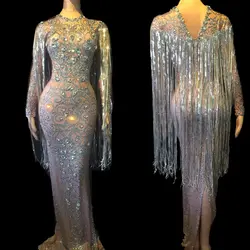 2019 женский сексуальный костюм с кисточками и стразами цельнокроеное платье модное платье с бахромой женский день рождения, празднование