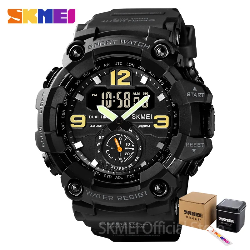 SKMEI Shockproof Digital Men Watch Dual Movement 3 Time Sport Wristwatch Mens Waterproof Electronic Watches montre homme 1637 