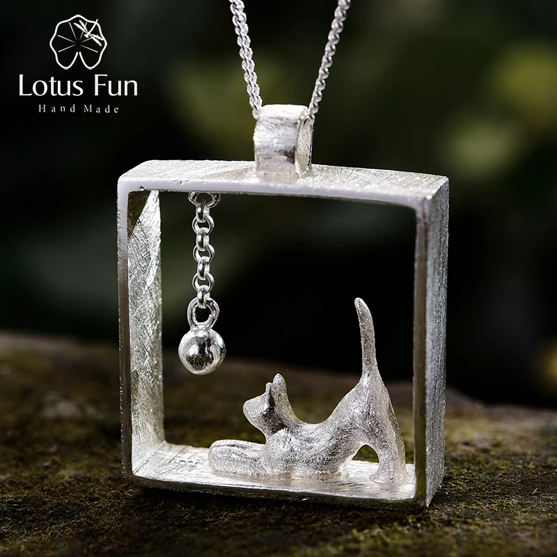 Lotus Fun реальные 925 серебро ручной работы Fine Jewelry Творческий кошка игры шары кулон