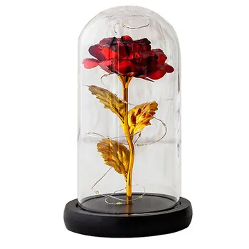 

Eternal Flower Glass Cover Mother's Day Gold Leaf Rose Transparent Night Light Send Girlfriend Valentine's Day Gift