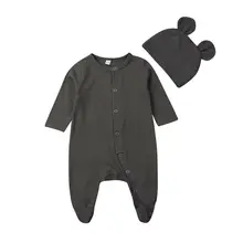 Новинка, комплект одежды из 2 предметов для новорожденных от 0 до 12 месяцев, хлопковый комбинезон для маленьких мальчиков и девочек+ шапочка, комплект одежды