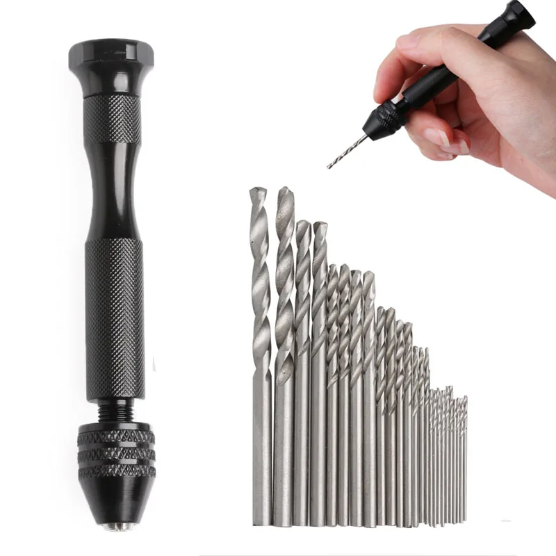 

0.5-3mm Mini Micro Twist Drill Bit + Aluminum Hand Drill Keyless Chuck Kit 25Pcs