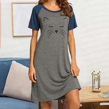 

Sexy Pyjamas Night Dress for Women Short-Sleeved Striped Nightgown Loose Dormir Tops Large Size Leisure Sleepwear S-2XL