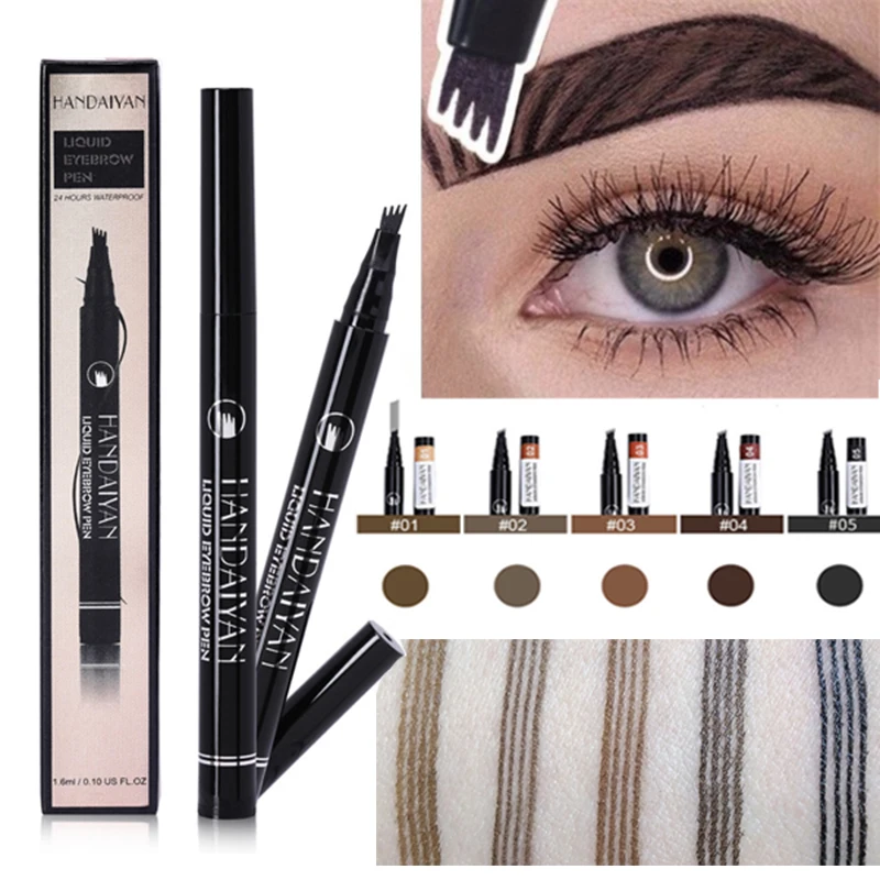 Eyebrow Pencil Liquid 4 heads Microblading Tattoo Black Brown Makeup Waterproof Natural Professional Make Up Eyes Brow Tint Pen | Красота и