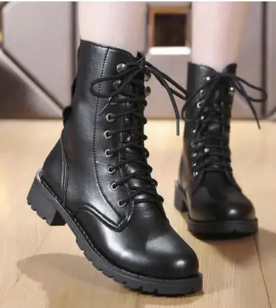 Botas negras a media pantorrilla botas militares de combate botas de moto  gótica Punk para mujer zapatos de invierno zapatos femeninos tamaño 35 42| Botas a media pantorrilla| - AliExpress