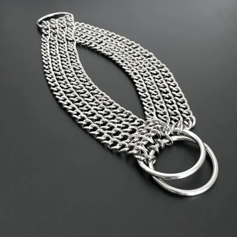 HQ S1 Stainless Steel Double Triplex Chain Dog Collar Lead Leash Outdoor Pet Dog Training Collar P Chain for Middle Big Dogs