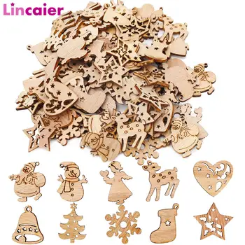 

50pcs DIY Natural Wooden Art Craft Merry Christmas Decoration for Home Hanging Ball Tree Ornaments Xmas Gift