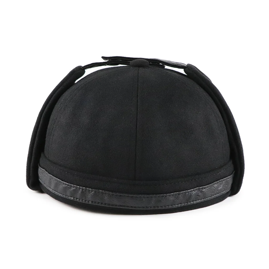 JAMOTN отличительная шапка ушанка для мужчин и женщин уличная мода череп шляпа осень зима мягкий колпачок хип хоп пилот теплые шапки - Цвет: Black