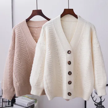 

AUTUMN Winter Sweater Women's New White Loose Large Size Cardigan Knitting Tops