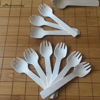 

100pcs Wooden Mini Sporks Samplers Plain or Personalized Cute Disposable Forks Spoons for Appetizers Dessert Parfaits Ice Cream