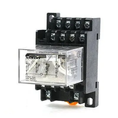

35mm DIN Rail DC 12V Coil 4PDT 14P General Purpose Power Relay LY4NJ w Base