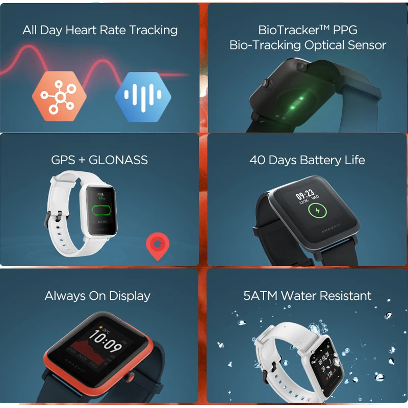 Смарт часы Amazfit Bip S водонепроницаемые (5 атм) со встроенным GPS и GLONASS|Смарт-часы| |