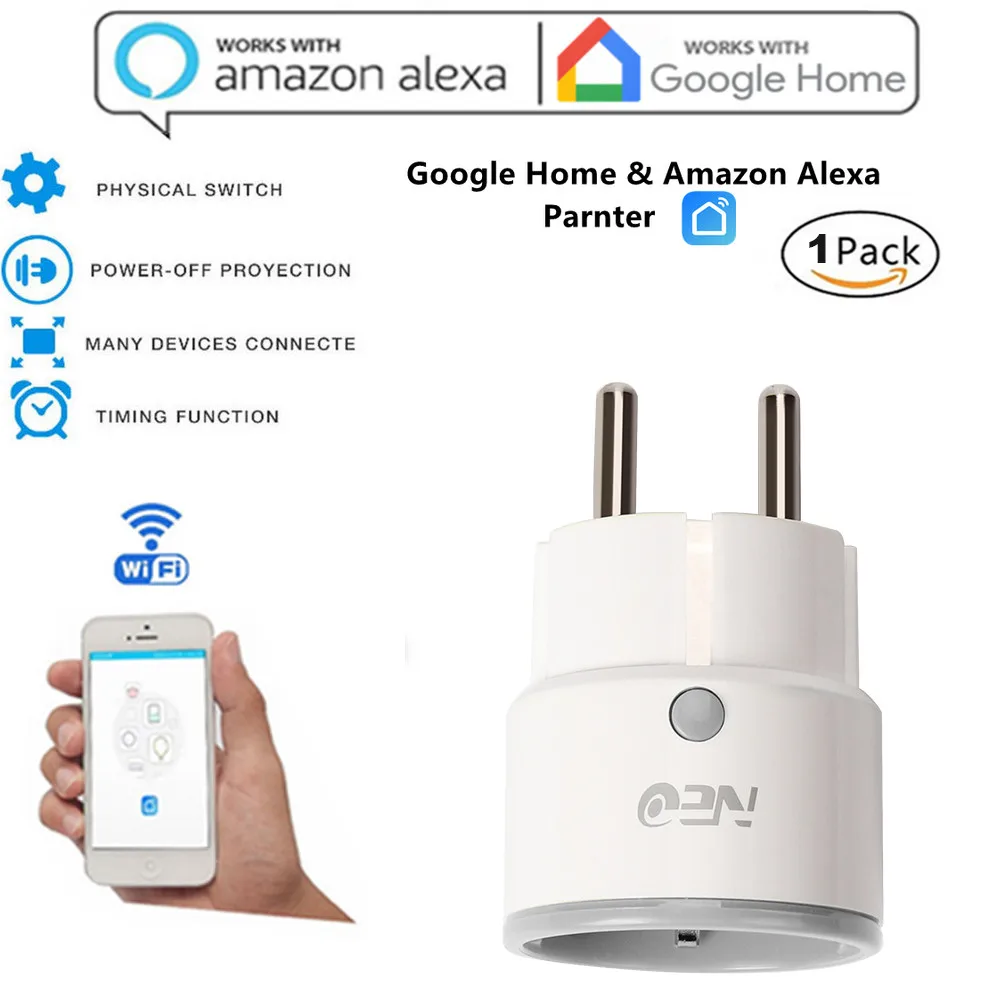EPULA, регулируемая мощность, универсальный умный мини Wi-Fi штепсельный переключатель, работает с Echo Alexa Google Home, пульт дистанционного управления, штепсельная вилка европейского стандарта