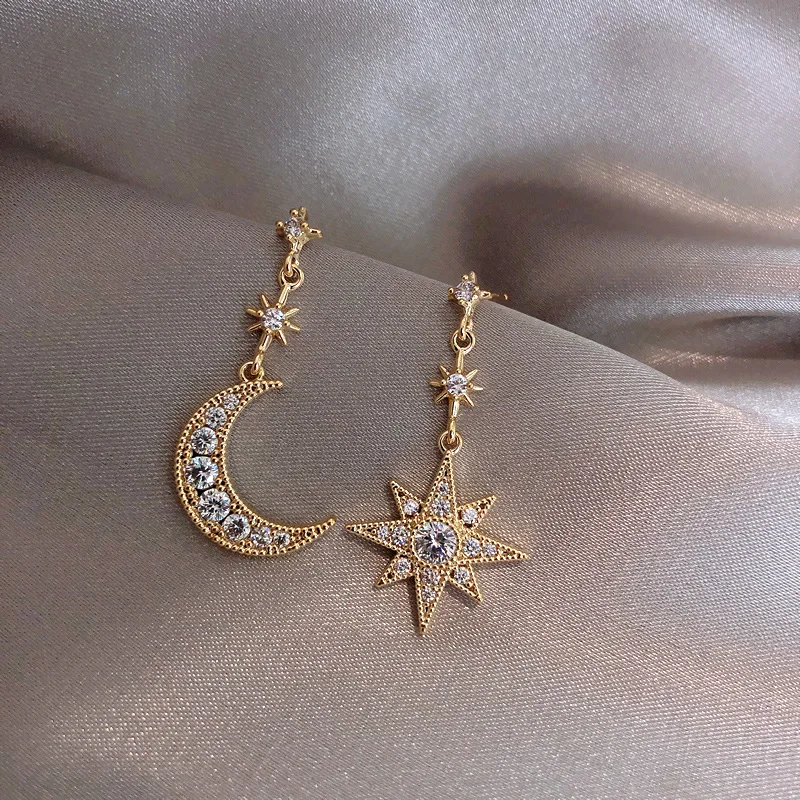

Women's 2020 new trend inlaid rhinestone dangle earrings trendy mosaic Zircon Cross Stud Earring moon Star shape fashion jewelry