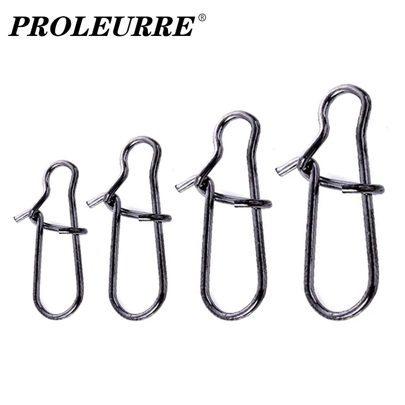 50 Uds de pescar de acero inoxidable conector rápido Clip cerradura Snap giratorio anillos sólidos seguridad ganchos de pesca accesorios herramientas abordar