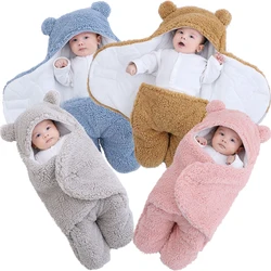 Vêtements d'hiver pour bébé, sac de couchage en peluche pour nouveau né, cocon polaire, emmailloter la poussette, couverture enveloppe, sac de couchage de 0 à 3 mois 