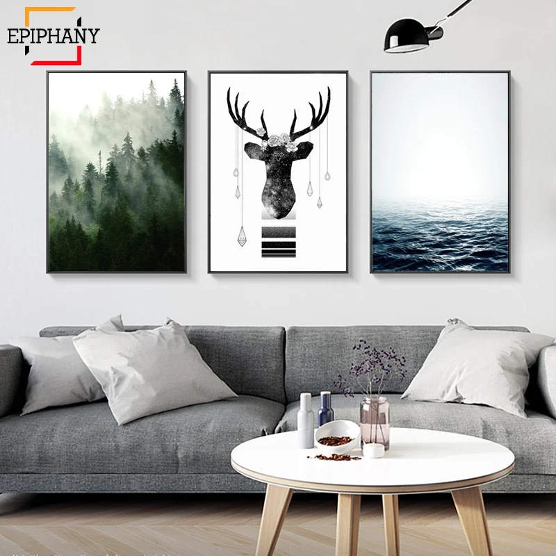 Скандинавский лес, холст, плакат, природа, океан, скандинавский пейзаж, настенная живопись, декоративная картина, декор для гостиной