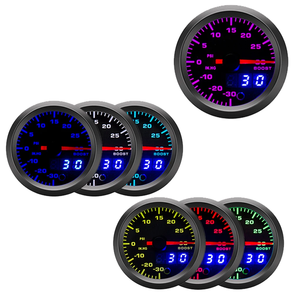 " 52 мм 7 цветов светодиодный двойной дисплей автомобиля Авто турбо Boost Gauge PSI метр аналоговый/цифровой двойной дисплей автомобиля метр с датчиком