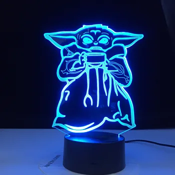 

Mini Yoda Meme 3D LED Lamp Gift Baby Yoda Bowl of Soup Figure Kids Bedroom Decoration Light Bedside Desk Led Child Night Light