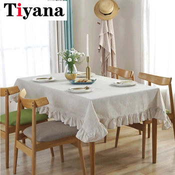 

Modern Solid Cotton Line Tablecloth Simple Lotus lace Design White Tea Table Cover Wedding Party Desk Home Decor JK327Y