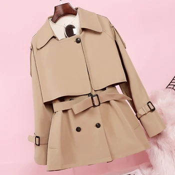 

Short Women Trench Coat 2020 New Spring England Style Double Breasted Long Sleeve Fashion Women Windbreaker Outwear Coat