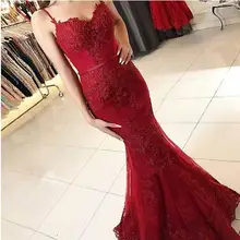 Robe de Soiree платье на тонких бретельках с открытой спиной, торжественное платье с аппликацией из тюля, бордовые платья Русалка для выпускного вечера