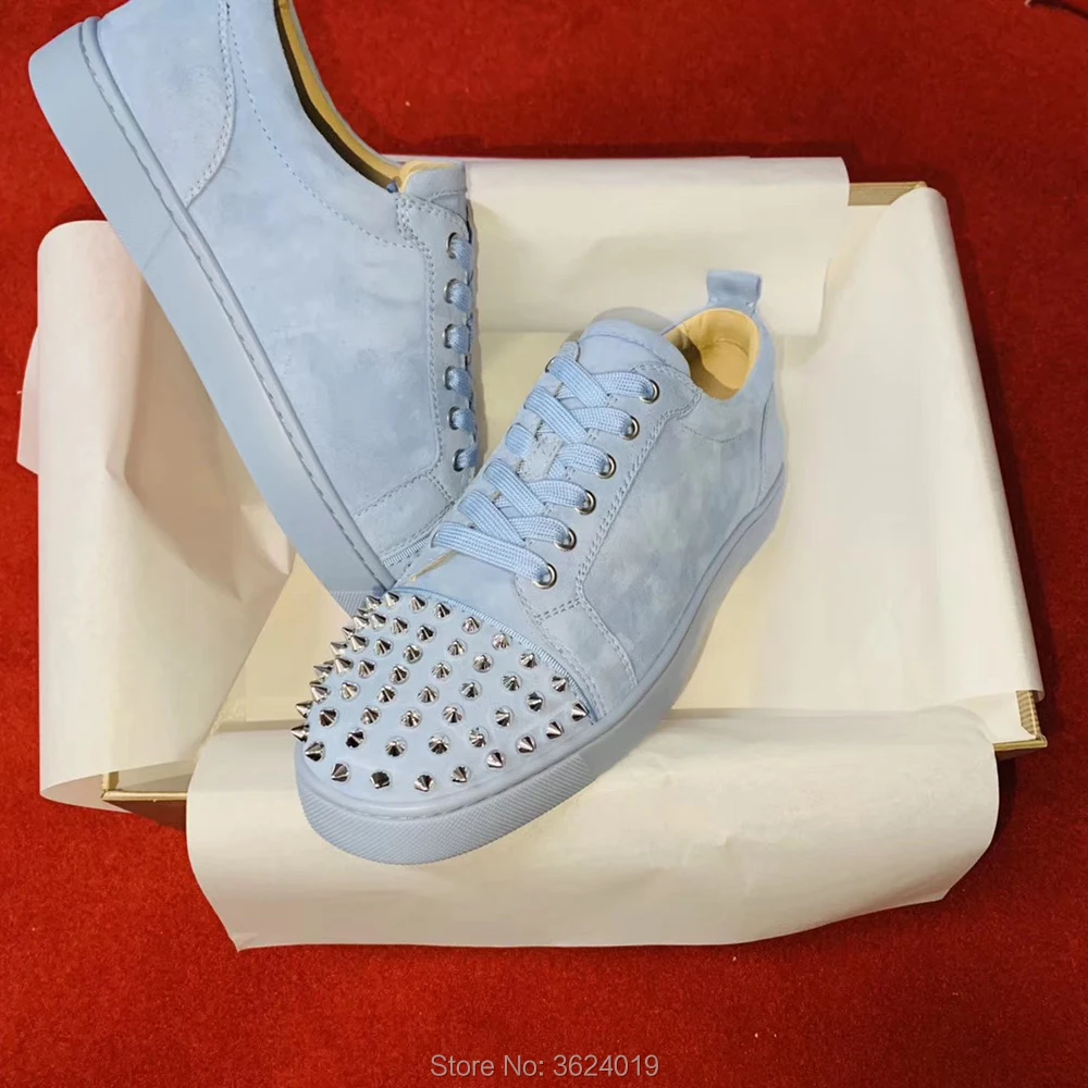 

Low Cut cl andgz blue Leather Silver Rivet Toecap Lace Up Red bottoms Shoes Sneakers Leather For men's Loafers Flat Footwear