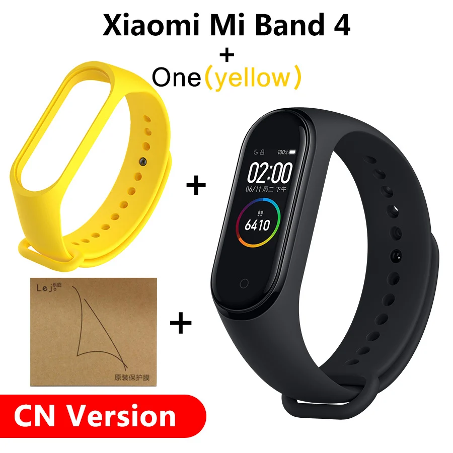 yellow N film Xiaomi Mi Band 4 новейший Xiaomi Mi 4 браслета 3 цвета сердечного ритма фитнес Bluetooth 5,0 135 мАч цветной экран - Цвет: yellow N film